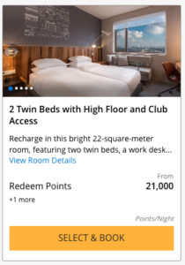 room rate for a Club Access room booked with Hyatt points in Paris